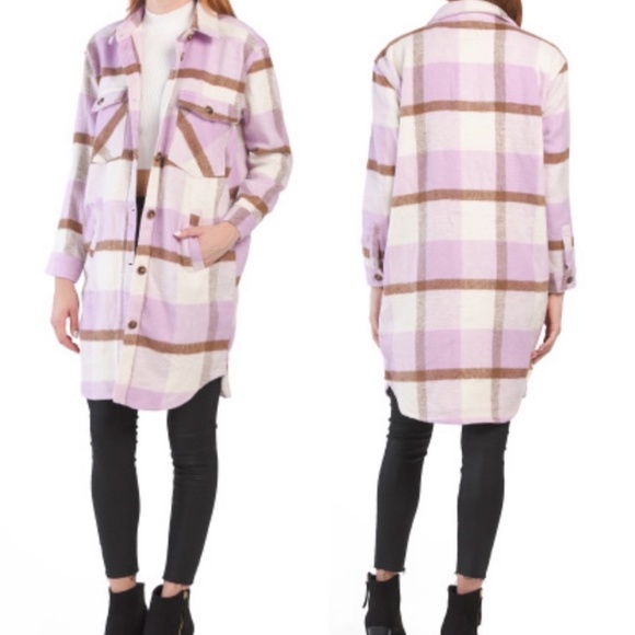 BLANK NYC I Feel You Purple, White & Brown Shacket Long Shirt Jacket - Picture 5 of 5